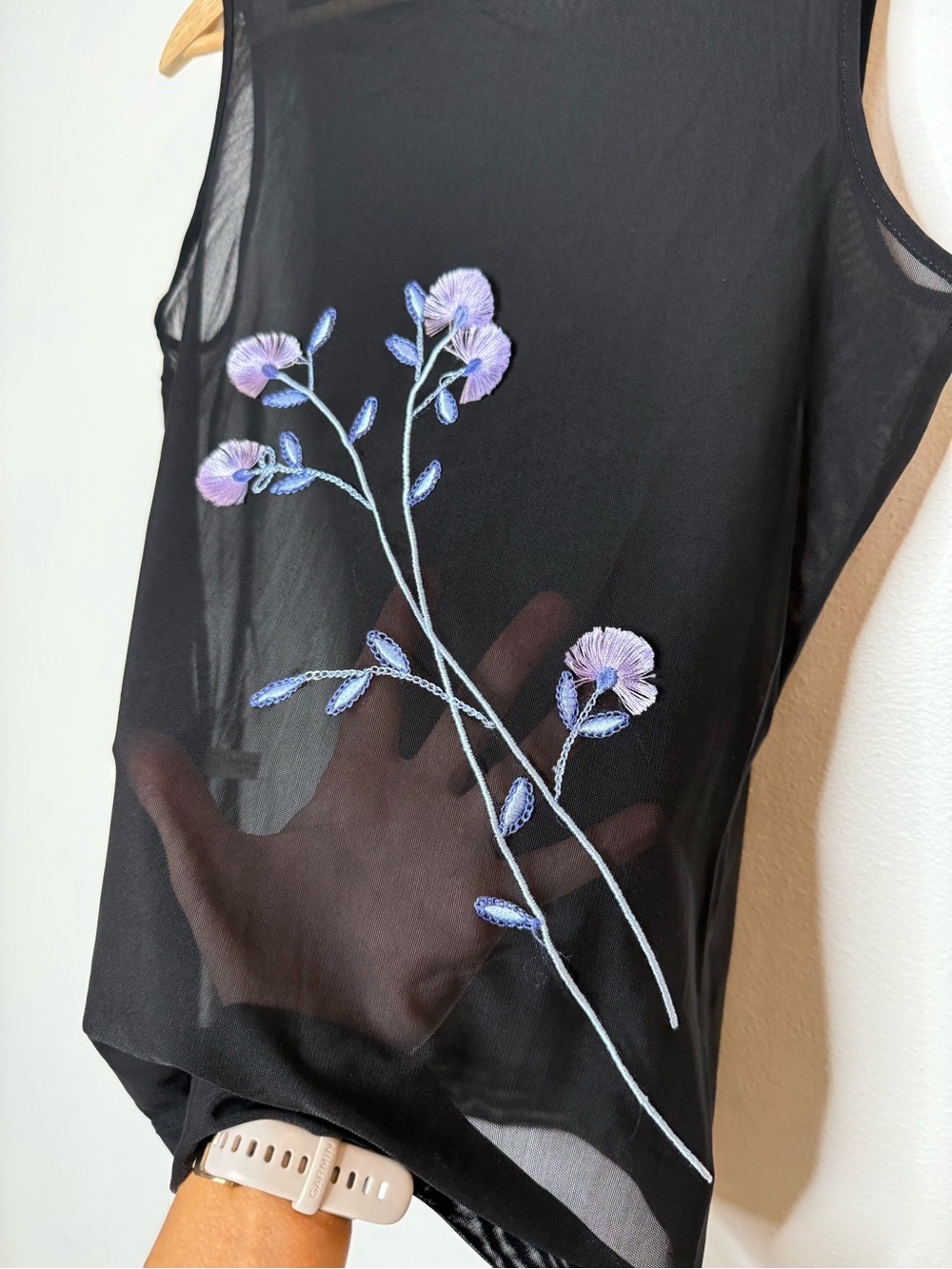 Vintage Express World Brand Sheer Mesh Stretch Sleeveless Tank Top whimsical - Picture 4 of 7